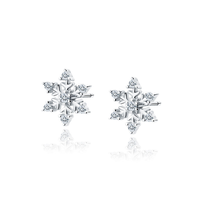 Silver earrings with zircons, Snowflakes
