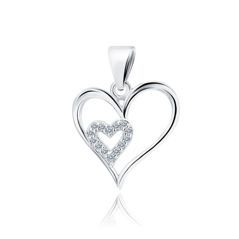 Silver pendant with white zircons, Heart
