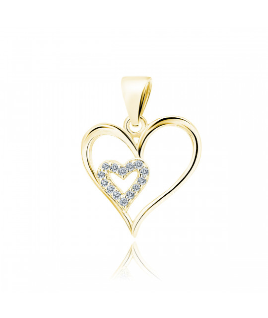 Gold-plated silver pendant with white zircons, Heart