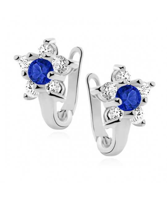 Gold-plated silver earrings with blue and white zircon, Flower