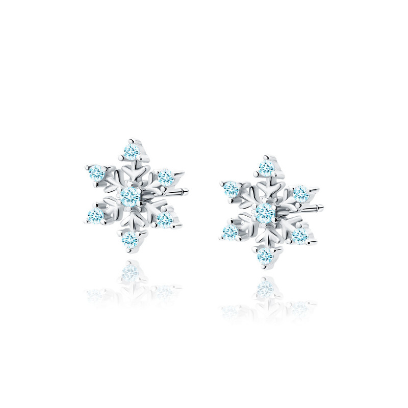 Silver earrings with Aquamarine zircons, Snowflakes