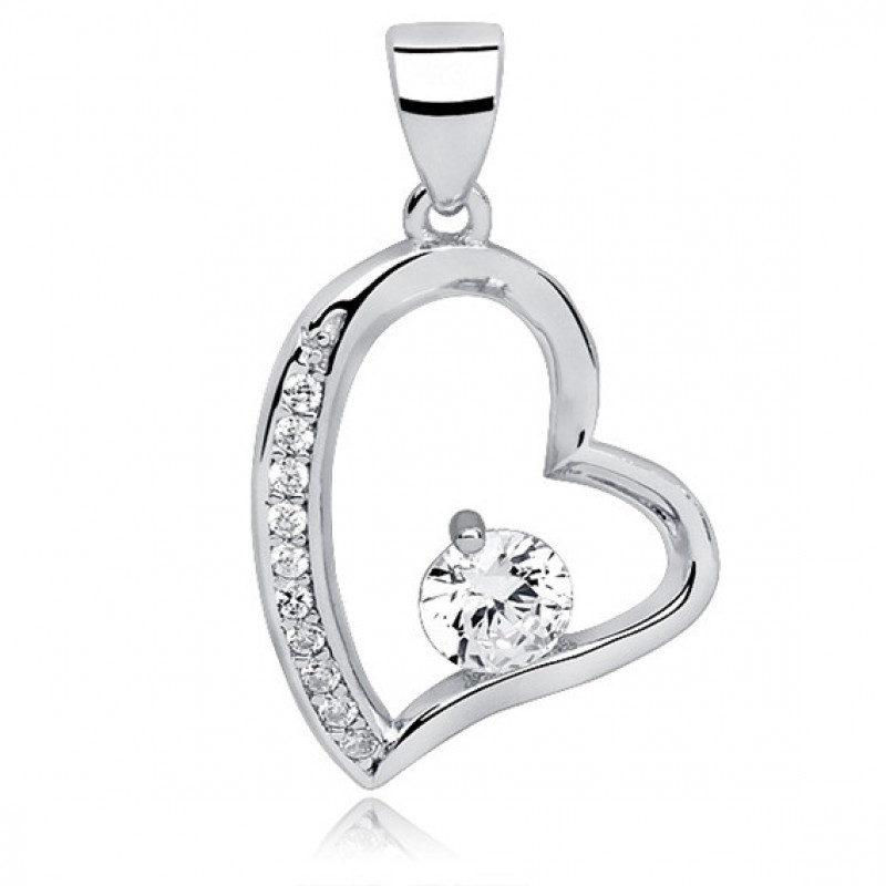 Silver pendant, Heart with zirconia