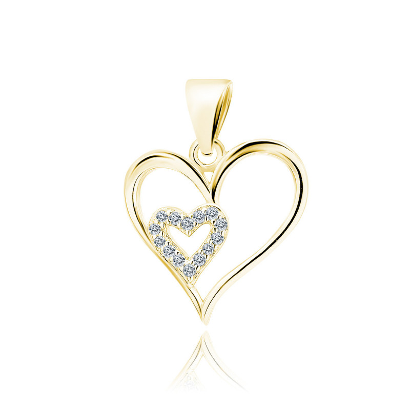 Gold-plated silver pendant with white zircons, Heart