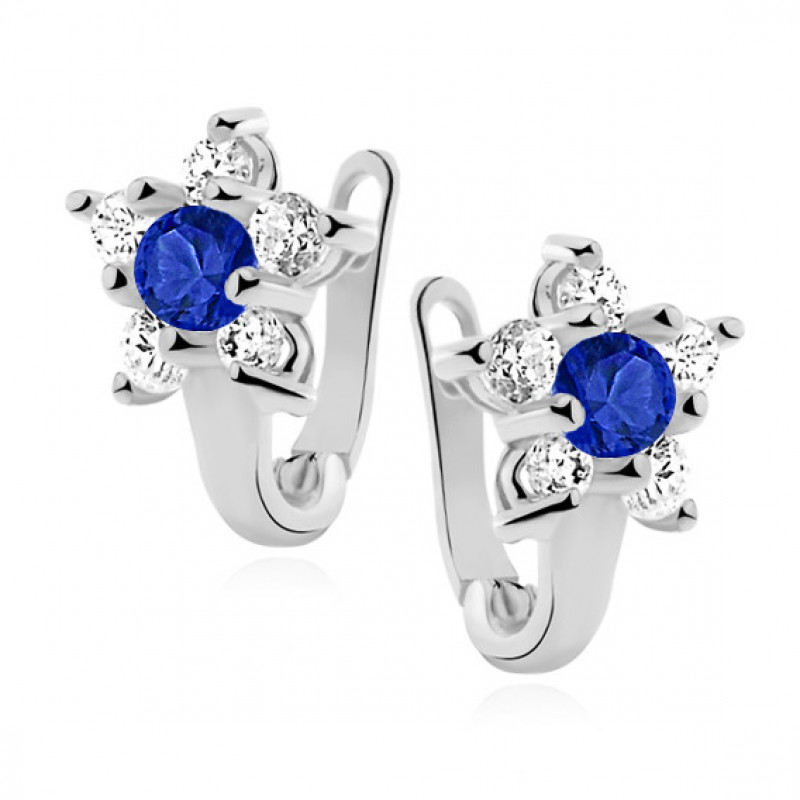 Gold-plated silver earrings with blue and white zircon, Flower