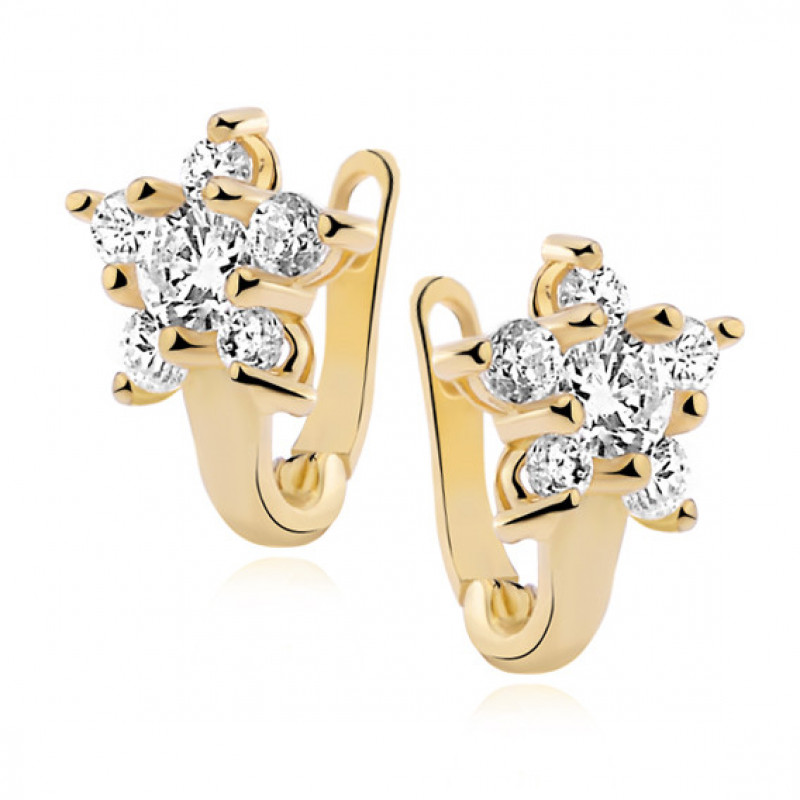 Gold-plated silver earrings with zirconia, Flower