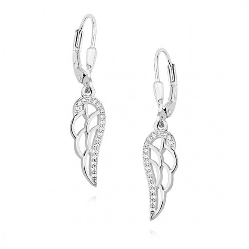 Silver earrings with white zircon, Wings