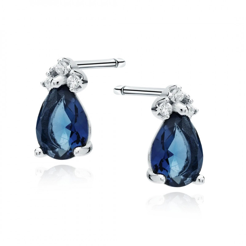 Silver earrings elegant round with sapphire zircon