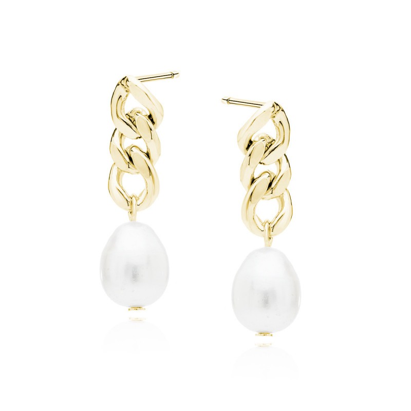 Gold-plated silver earrings, Pearl on chain