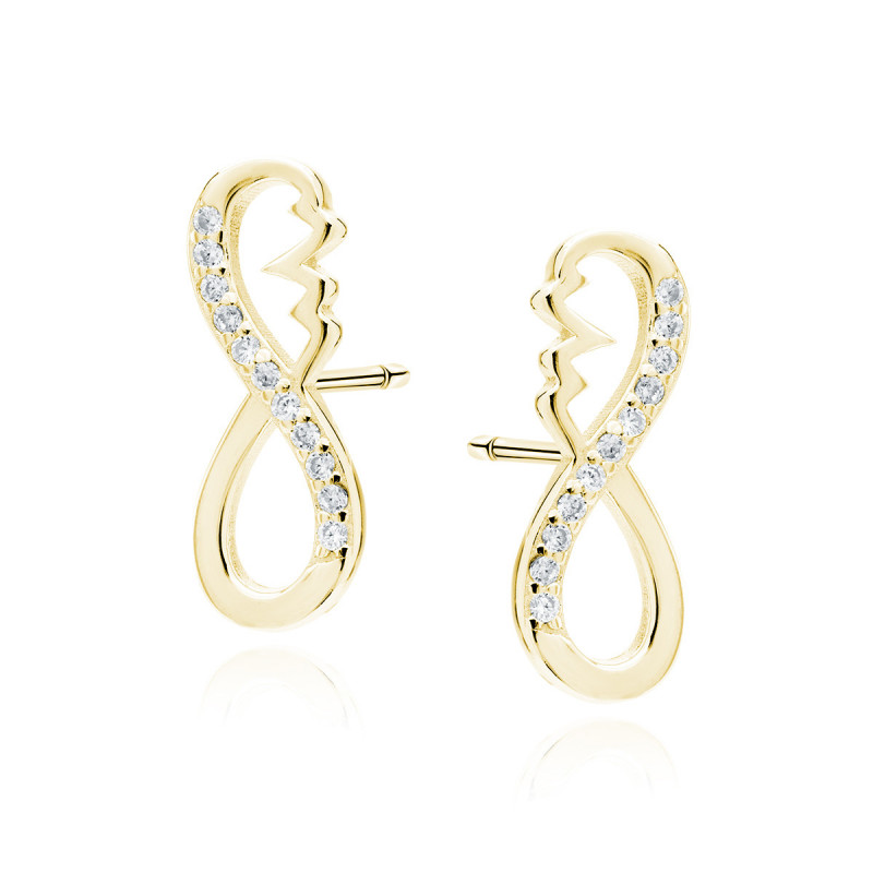 Gold-plated silver earrings with white zircons, Infinity sign with pulse