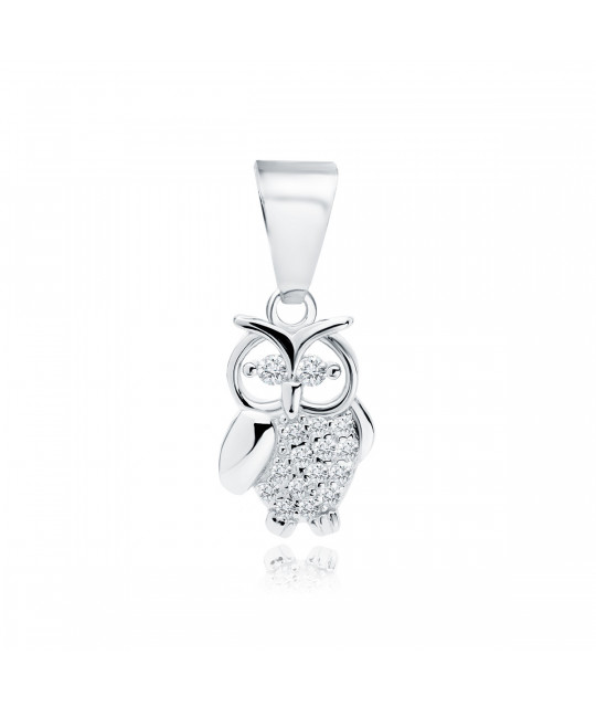 Silver pendant with white zircon, Owl