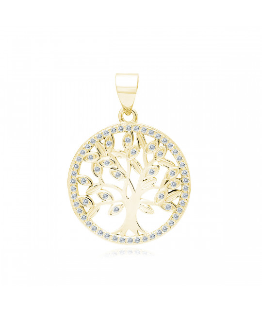 Позолоченный серебряный кулон с белыми цирконами, Счастливое дерево