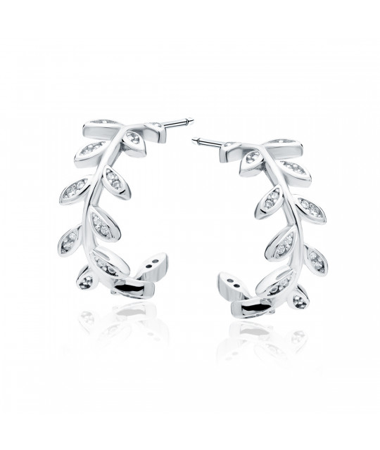 Silver earrings with white zircons, Leafs