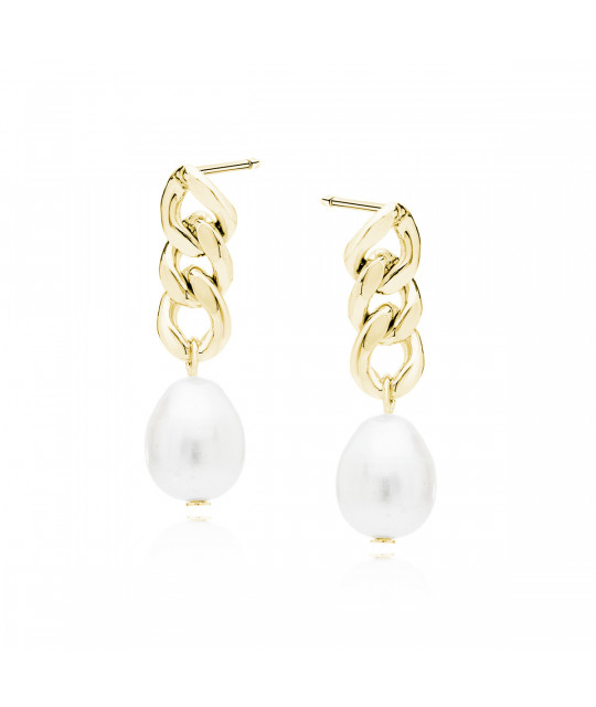 Gold-plated silver earrings, Pearl on chain