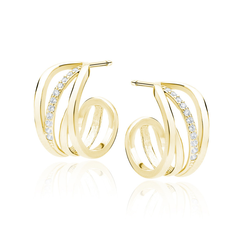 Gold-plated silver earrings with white zircons