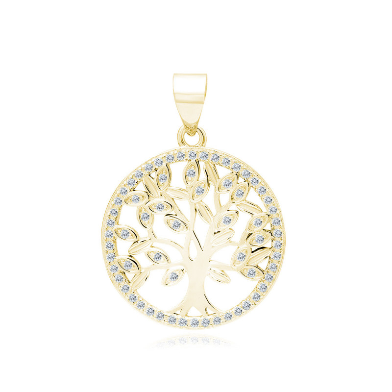 Gold-plated silver pendant with white zircons, Lucky Tree